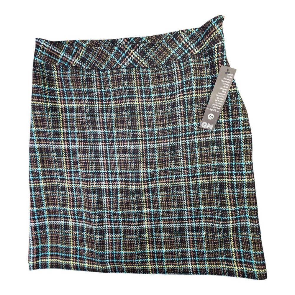 Cheryl Nash Skirt Women 10 Brown Multicolor Plaid Tweed Shannon Lined Career